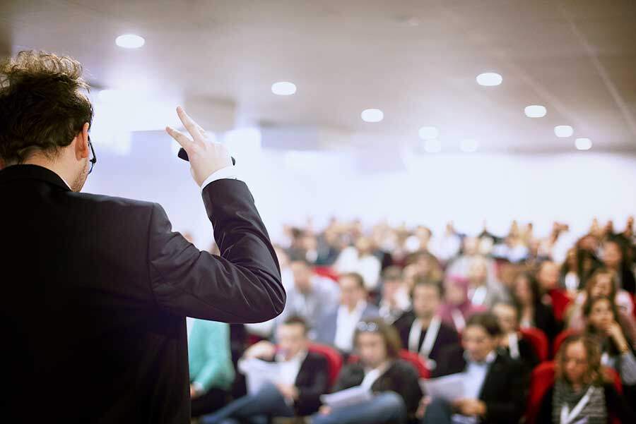businessman giving presentations at conference room